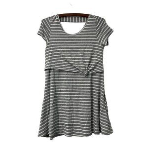 Latched Mama Gray Striped Super Soft Short Sleeve Tunic Top Size Small